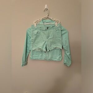 Wonder Nation Bright Pastel Green Button Up Denim Texture Jacket/Shorts